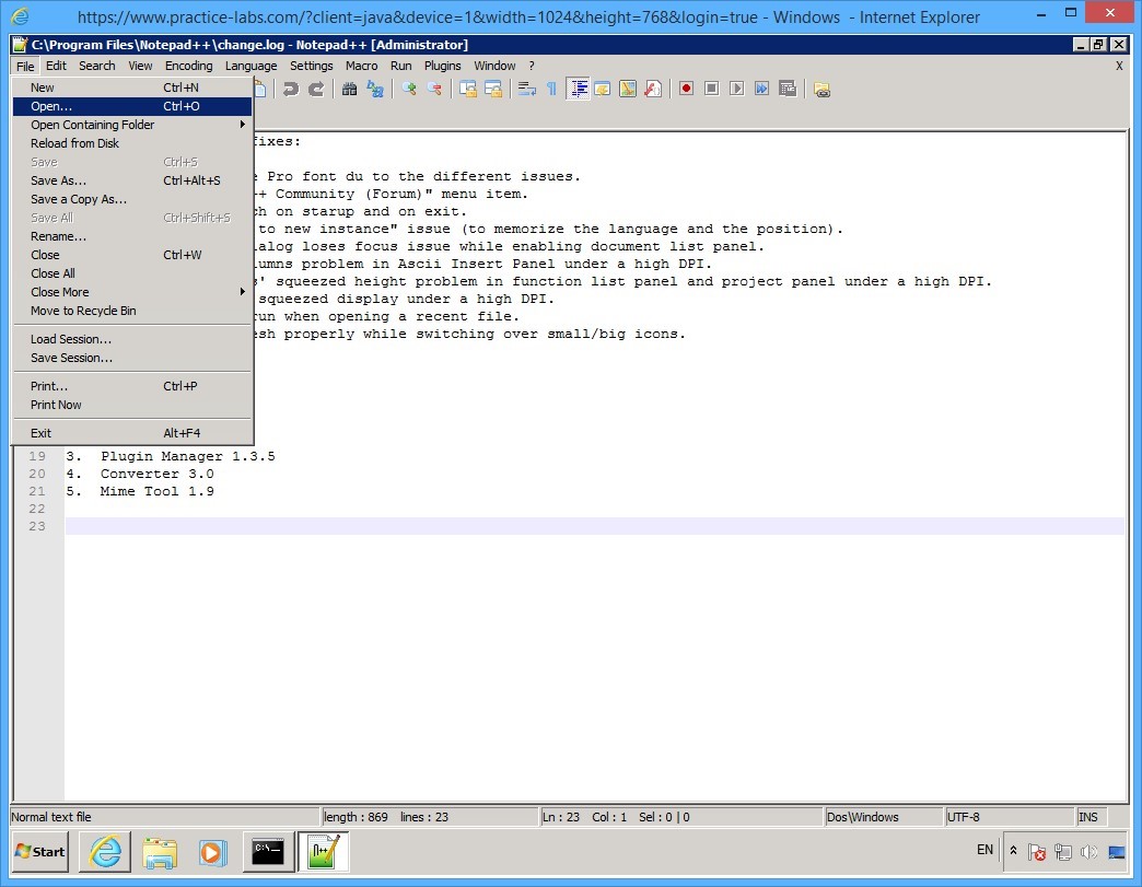 Practice Labs screenshot.
